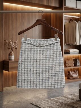 Ann Taylor Blue-Accent Gray Tweed Mini Skirt